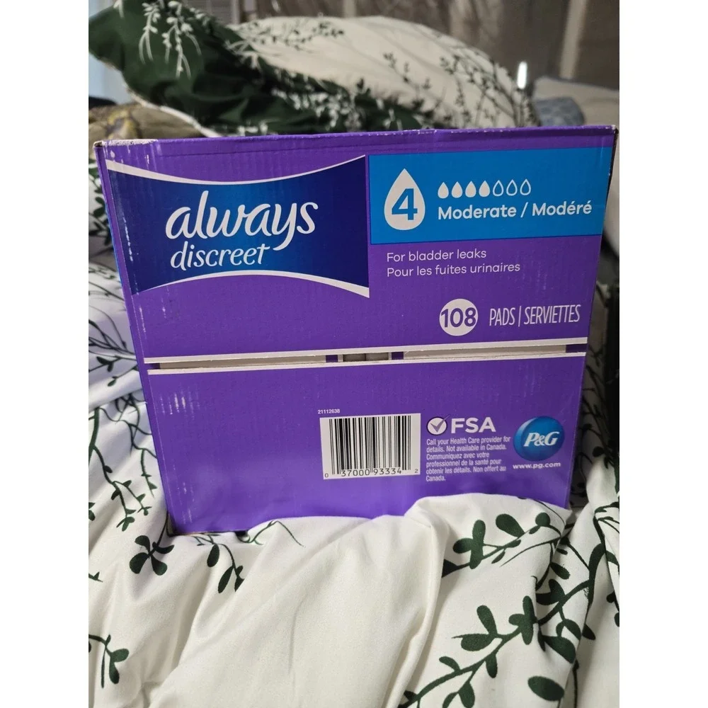 Always Discreet Incontinence Pads # 4 Moderate Regular Length 108CT NIB Sealed